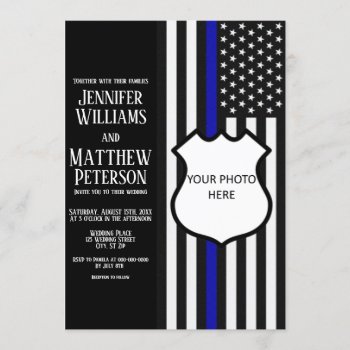Thin Blue Line Badge Photo Insert Invitation by ThinBlueLineDesign at Zazzle