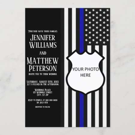 Thin Blue Line Badge Photo Insert Invitation