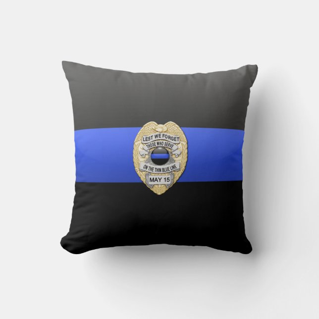 Thin Blue Line Badge Throw Pillow (Front)