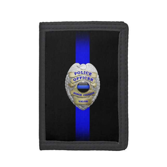 Thin Blue Line Badge Trifold Wallet (Front Vertical)