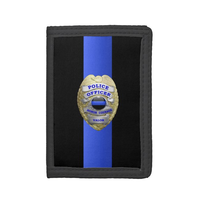 Thin Blue Line Badge Trifold Wallet (Front Vertical)