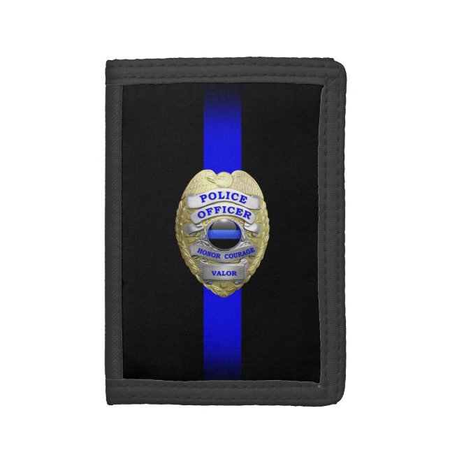Thin Blue Line Badge Trifold Wallet (Front Vertical)