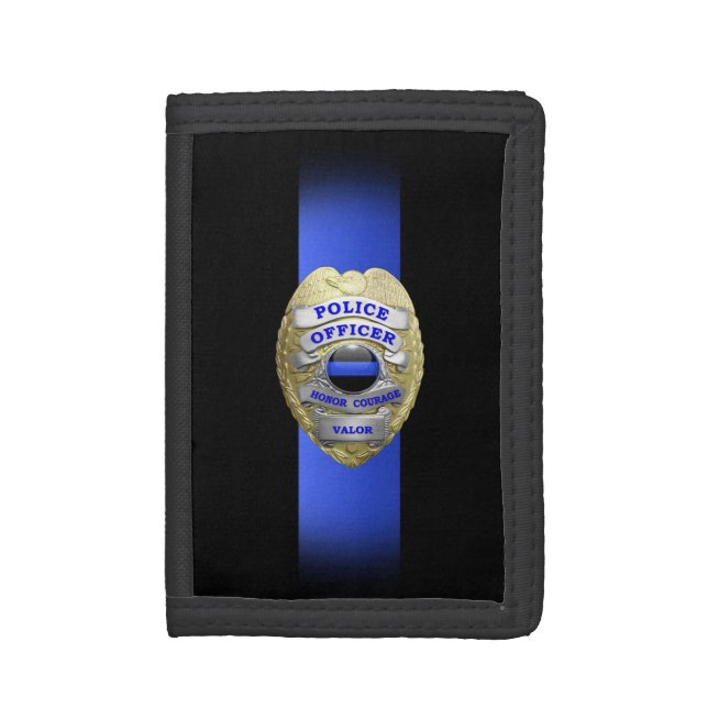 Thin Blue Line Badge Trifold Wallet (Front Vertical)