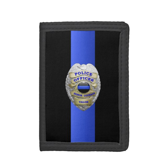 Thin Blue Line Badge Trifold Wallet (Front Vertical)