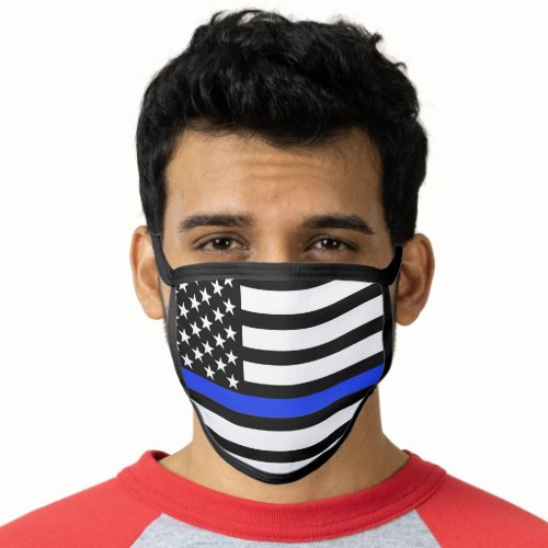 Thin Blue Line Black American Flag Police Law Face Mask