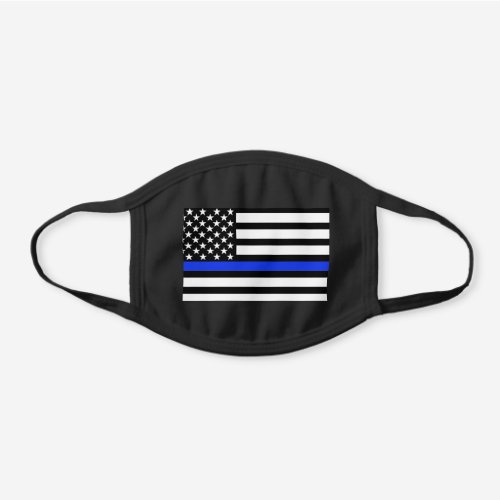 Thin Blue Line Black and White USA Flag Cotton Black Cotton Face Mask