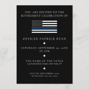 Thin Blue Line Black Police Flag Retirement Party Invitation