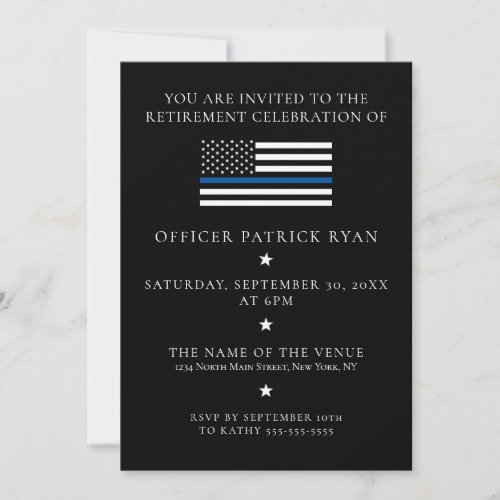 Thin Blue Line Black Police Flag Retirement Party Invitation