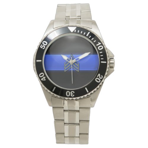 Thin Blue Line _ BlueGold Sergeant Stripes Watch