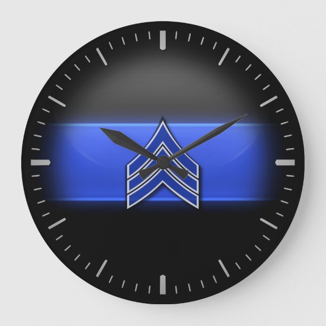 Thin Blue Line - Blue/White Sergeant Stripes Large Large Clock (Front)