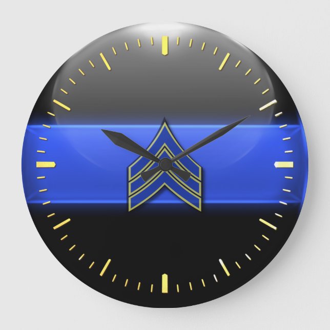 Thin Blue Line - Blue/Yellow Sergeant Stripes Larg Large Clock (Front)
