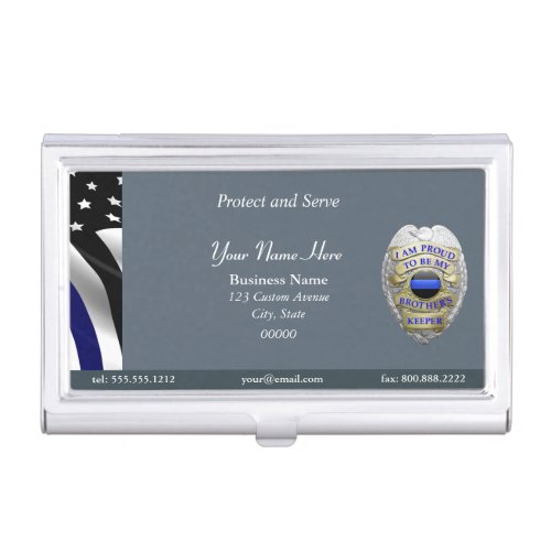 Thin Blue Line Brothers Keeper Badge Business Card Case