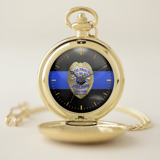 Thin Blue Line Brothers Keeper Badge Pocket Watch (Inside)