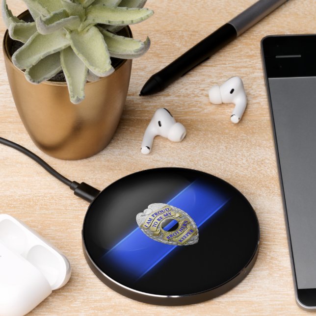 Thin Blue Line Brother's Keeper Badge Wireless Cha (Desk 2)