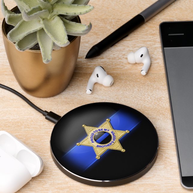 Thin Blue Line Brother's Keeper Badge Wireless Charger (Desk 2)