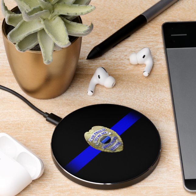Thin Blue Line Brother's Keeper Badge Wireless Charger (Desk 2)