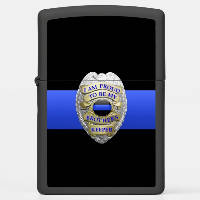 Thin Blue Line Brothers Keeper Badge Zippo Lighter (Front)