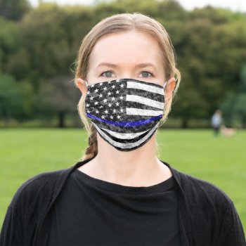 Thin Blue Line Camo Adult Cloth Face Mask by ThinBlueLineDesign at Zazzle