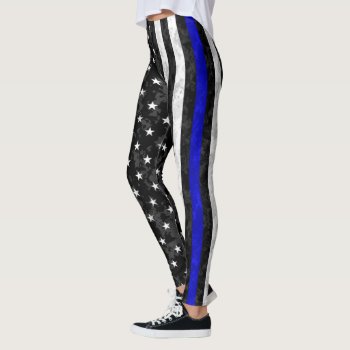 Thin Blue Line Camo Flag Leggings by ThinBlueLineDesign at Zazzle