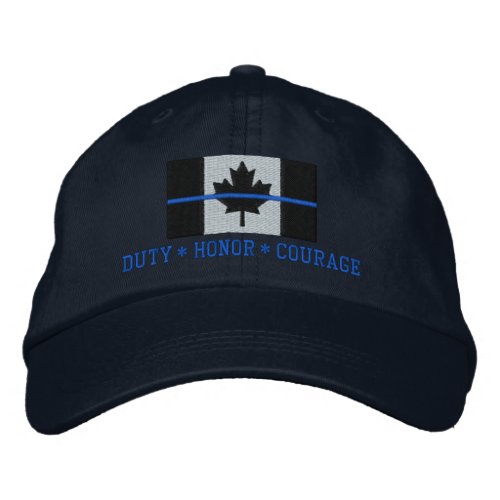 Thin Blue Line Canadian Flag Duty Honor Courage Embroidered Baseball Hat
