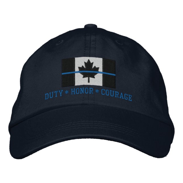 Thin Blue Line Canadian Flag Duty Honor Courage Embroidered Baseball Hat (Front)