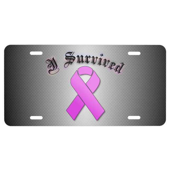 Thin Blue Line Cancer Ribbon Hitch Cover License Plate (Front)