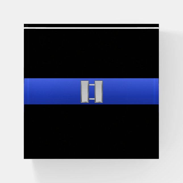 Thin Blue Line Captain Bars Rank Paperweight (Front)