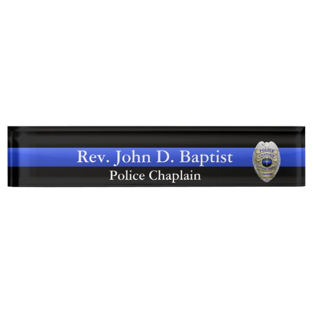 Thin Blue Line - Chaplain Badge Desk Name Plate (Front)