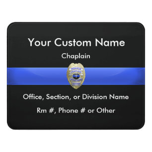 Thin Blue Line Chaplain Badge Door Sign
