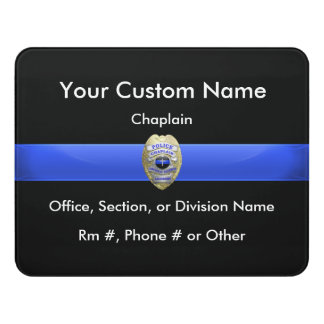 Thin Blue Line Chaplain Badge Door Sign