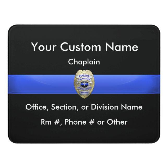 Thin Blue Line Chaplain Badge Door Sign (Contemporary Front)