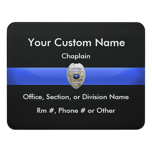 Thin Blue Line Chaplain Badge Door Sign