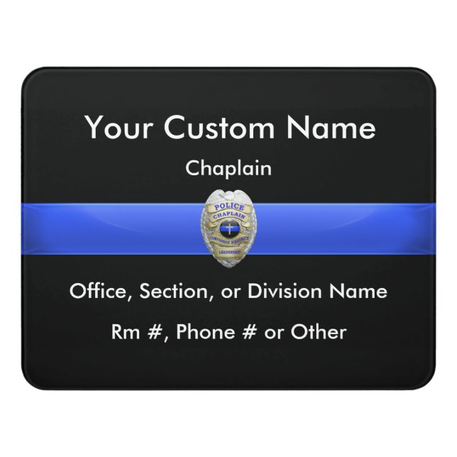 Thin Blue Line Chaplain Badge Door Sign (Contemporary Front)