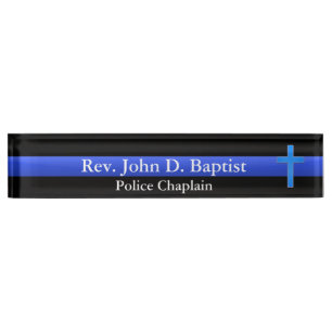 Thin Blue Line - Chaplain Cross Desk Name Plate