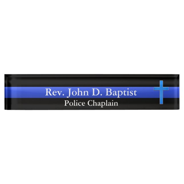 Thin Blue Line - Chaplain Cross Desk Name Plate (Front)