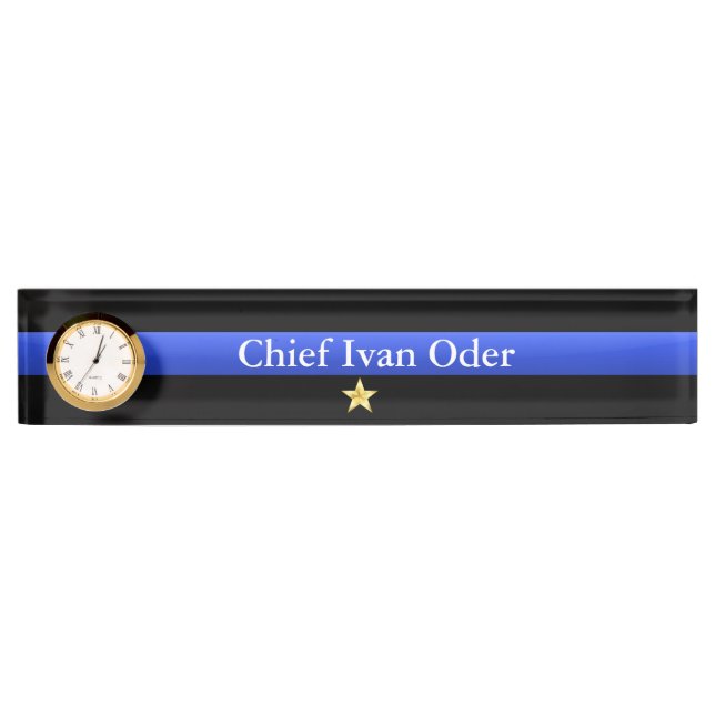 Thin Blue Line - Chief 1 Star Rank Desk Name Plate (Front)