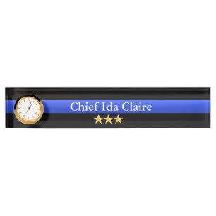 Thin Blue Line - Chief 3 Stars Rank Desk Name Plate