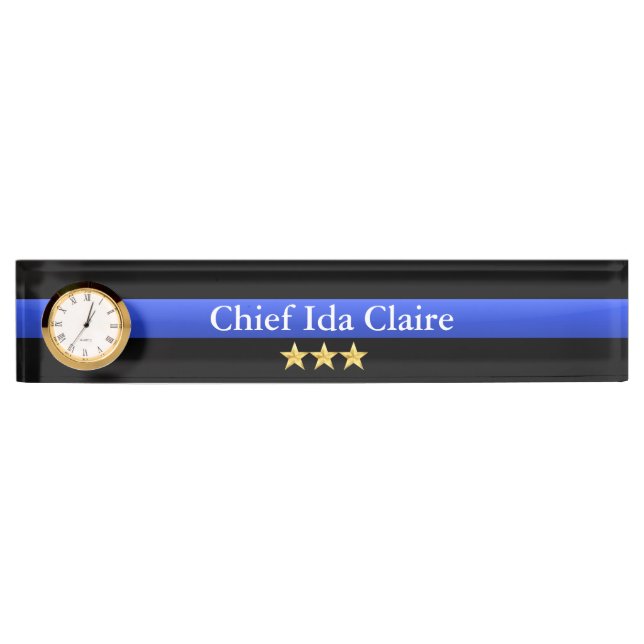 Thin Blue Line - Chief 3 Stars Rank Desk Name Plate (Front)