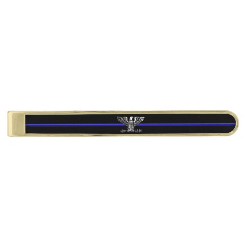 Thin Blue Line Chief Eagle Rank Gold Finish Tie Clip