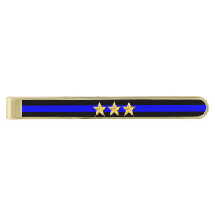 Thin Blue Line Chief Stars Rank Gold Finish Tie Bar