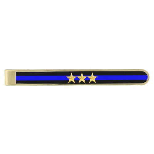 Thin Blue Line Chief Stars Rank Gold Finish Tie Bar