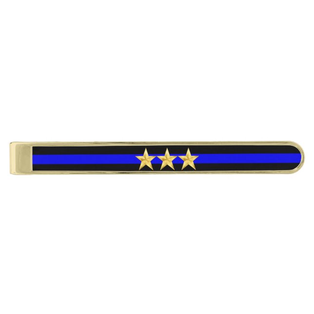 Thin Blue Line Chief Stars Rank Gold Finish Tie Bar (Front)
