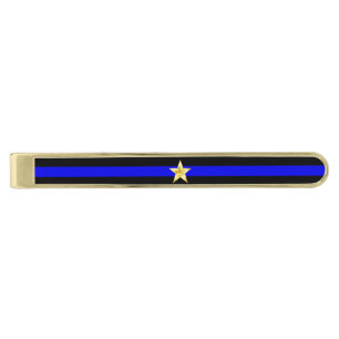 Thin Blue Line Chief Stars Rank Gold Finish Tie Clip