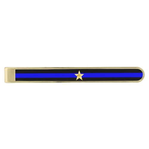 Thin Blue Line Chief Stars Rank Gold Finish Tie Clip