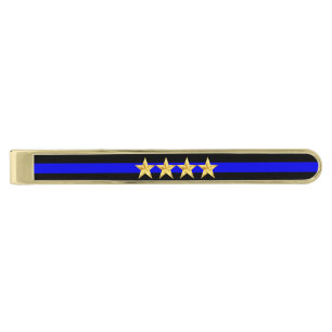 Thin Blue Line Chief Stars Rank Gold Finish Tie Clip