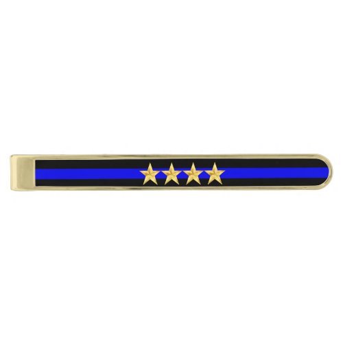 Thin Blue Line Chief Stars Rank Gold Finish Tie Clip