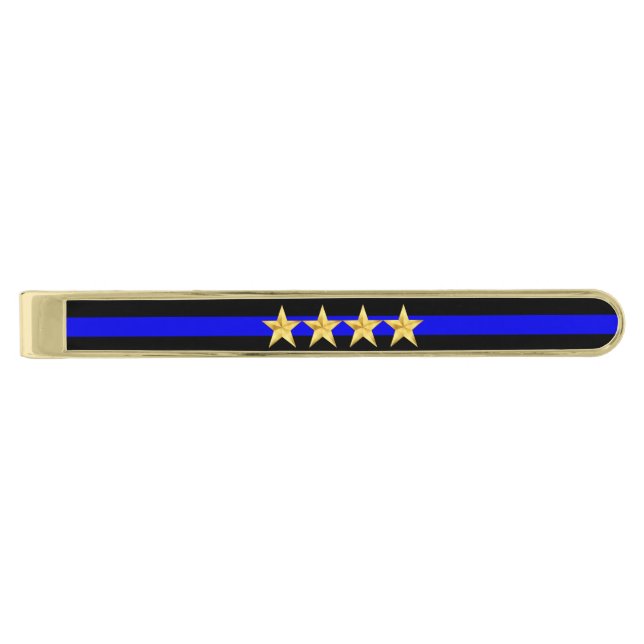 Thin Blue Line Chief Stars Rank Gold Finish Tie Clip (Front)