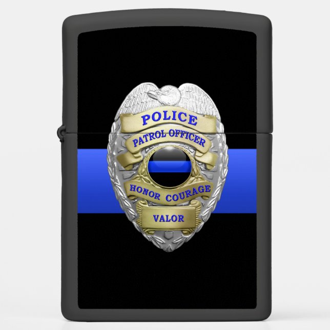 Thin Blue Line Choose Your Badge and Rank Zippo Lighter (Front)