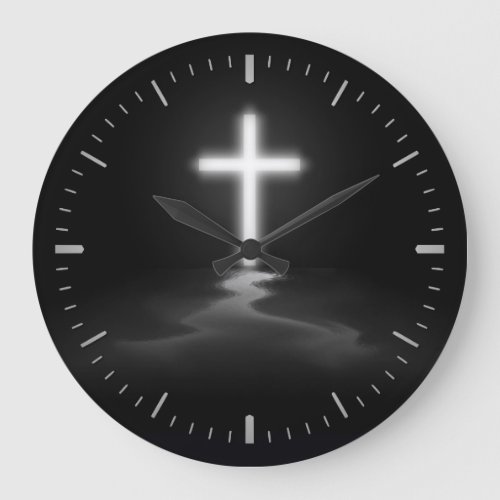 Thin Blue Line _ Christian Cross Large Clock