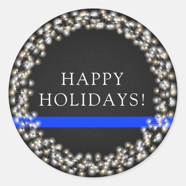Thin Blue Line Christmas Lights Wreath Police Classic Round Sticker (Front)